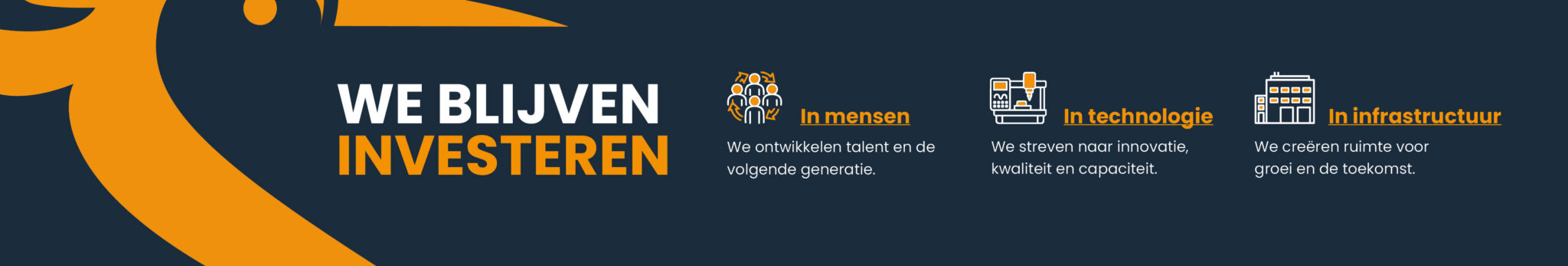 Banner "We blijven investeren" in mensen, technologie, infrastructuur.